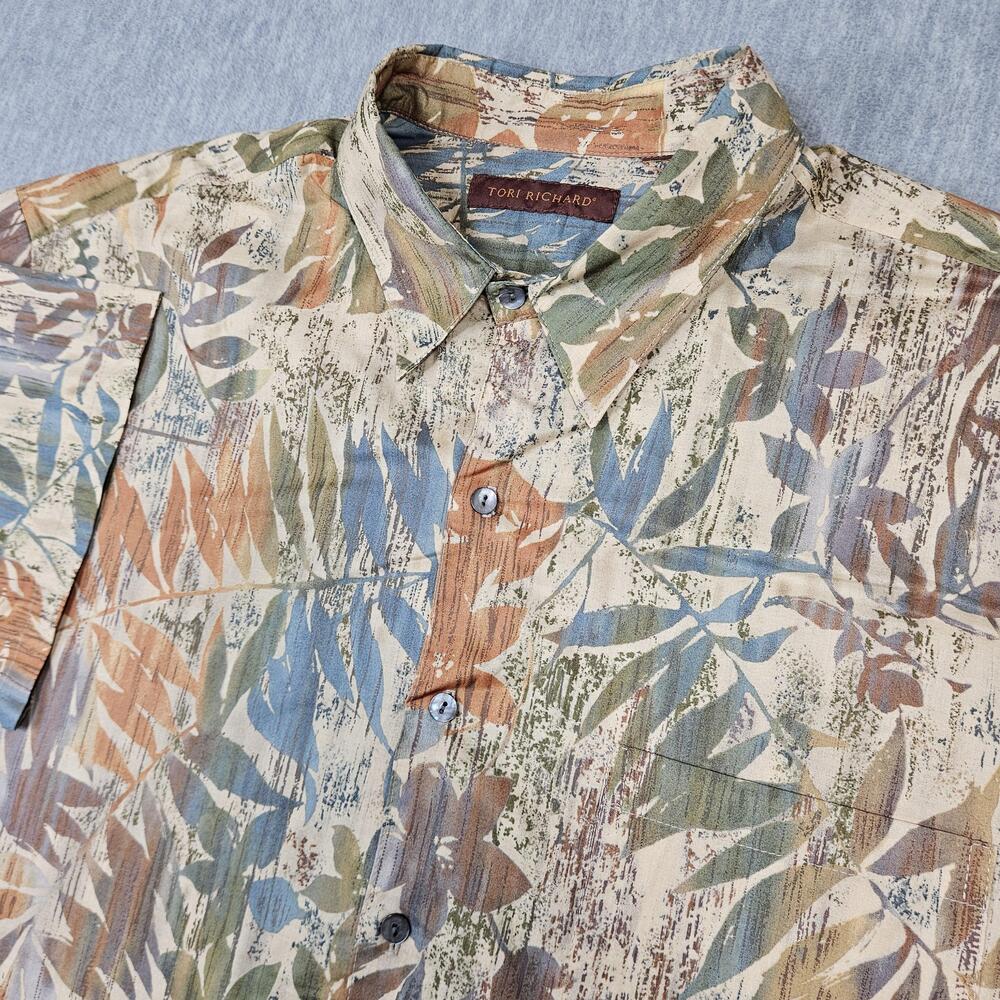 Tori Richard Shirt Mens XL ? Beige Floral Button-Up Short Sleeve Relaxed